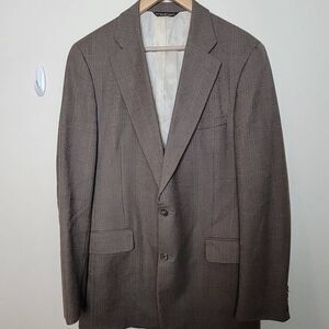Paul Stuart Sport Coat Blazer Brown Plaid 41 Long Lined Single Vent 2 button Fla